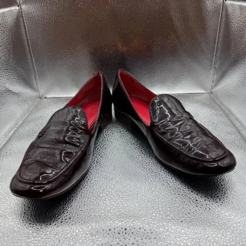 Size 8M - Tory Burch Womens Black Patent Leather Slip On Classic Ballet‎ Loafers